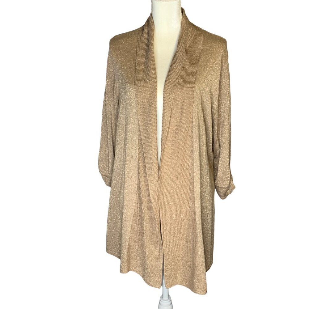 Massini Metallic Brown Open Front Long Sleeve Lagenlook Knit Cardigan Sweater 2X